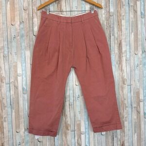 Studio Nicholson Terracotta Cotton Twill Pleated Cuffed Crop Trousers Pants 1 6